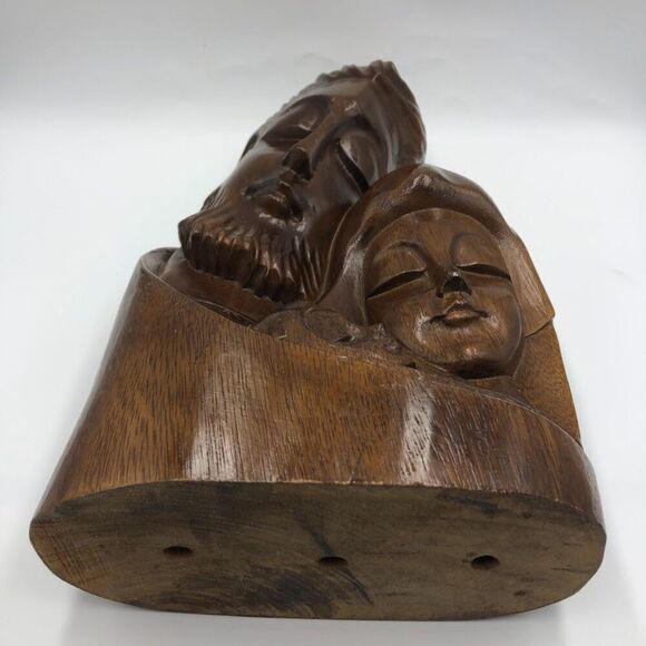 Vintage MCM Hand Carved Wood Sculpture Bust Art Holy Family Jesus Mary Joseph - Picture 8 of 14